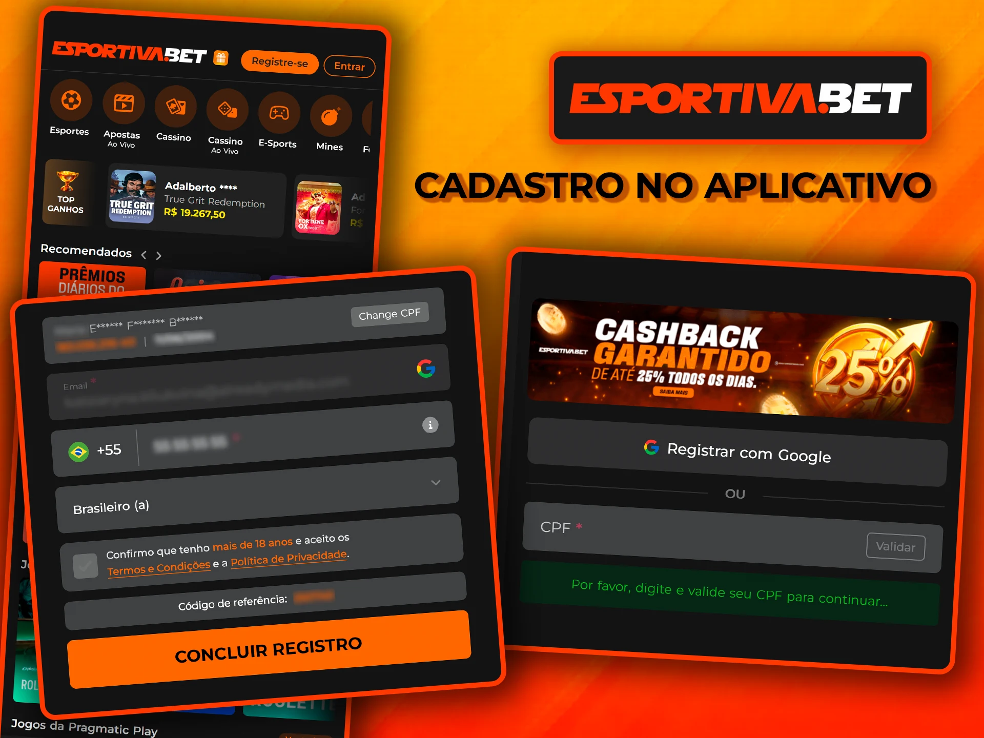 Registe-se na aplicação EsportivaBet.