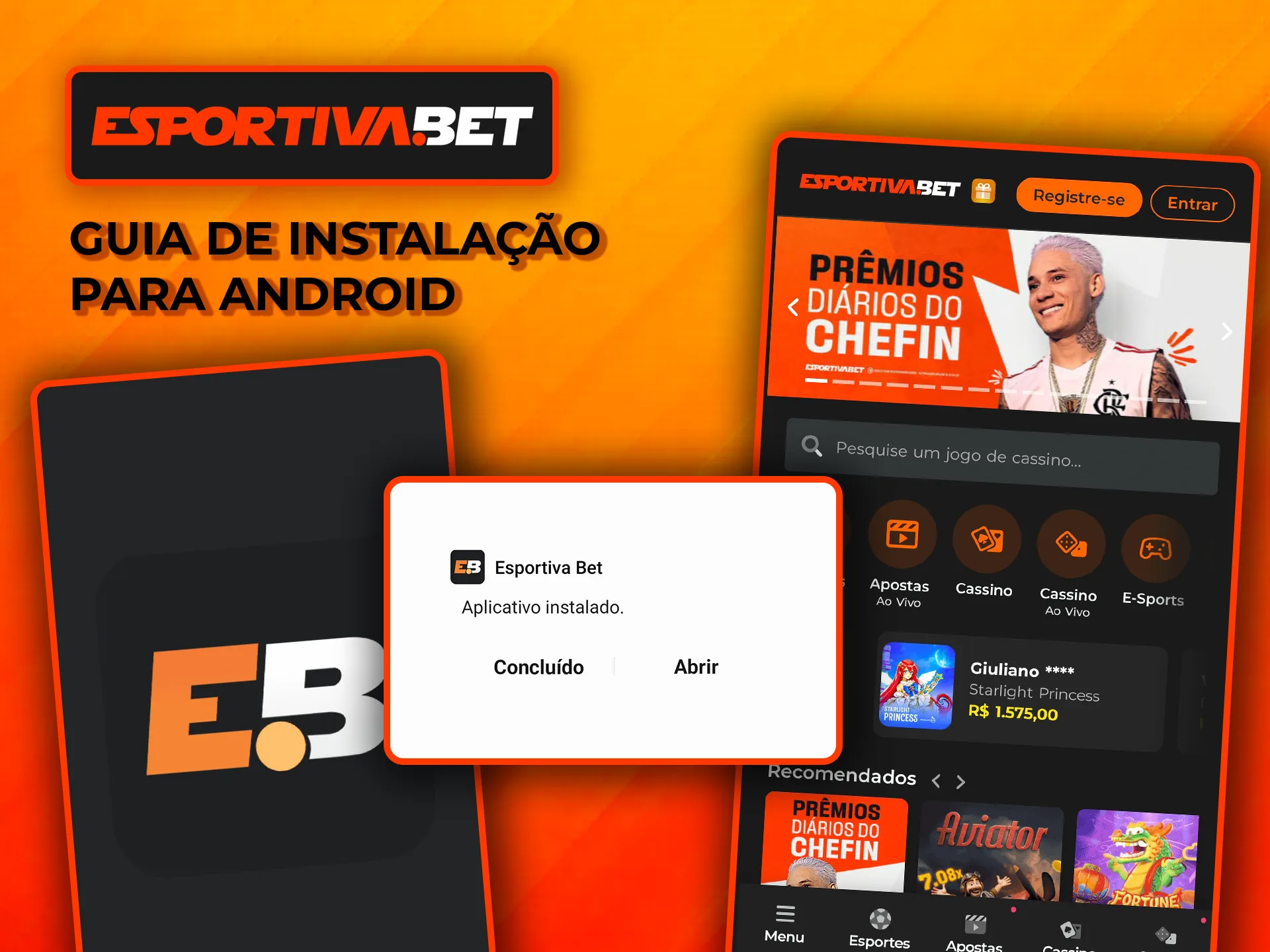Siga as instruções para instalar a aplicação EsportivaBet.