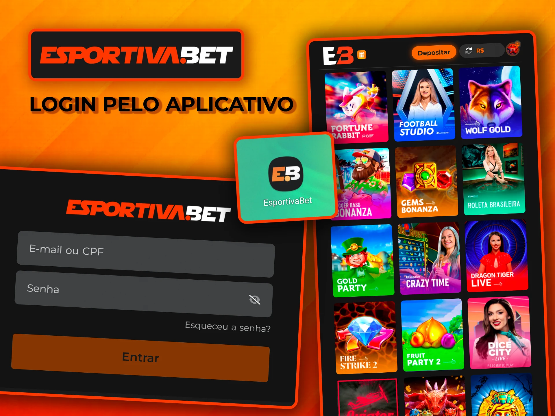 Descarregar e iniciar sessão na conta na aplicação EsportivaBet.